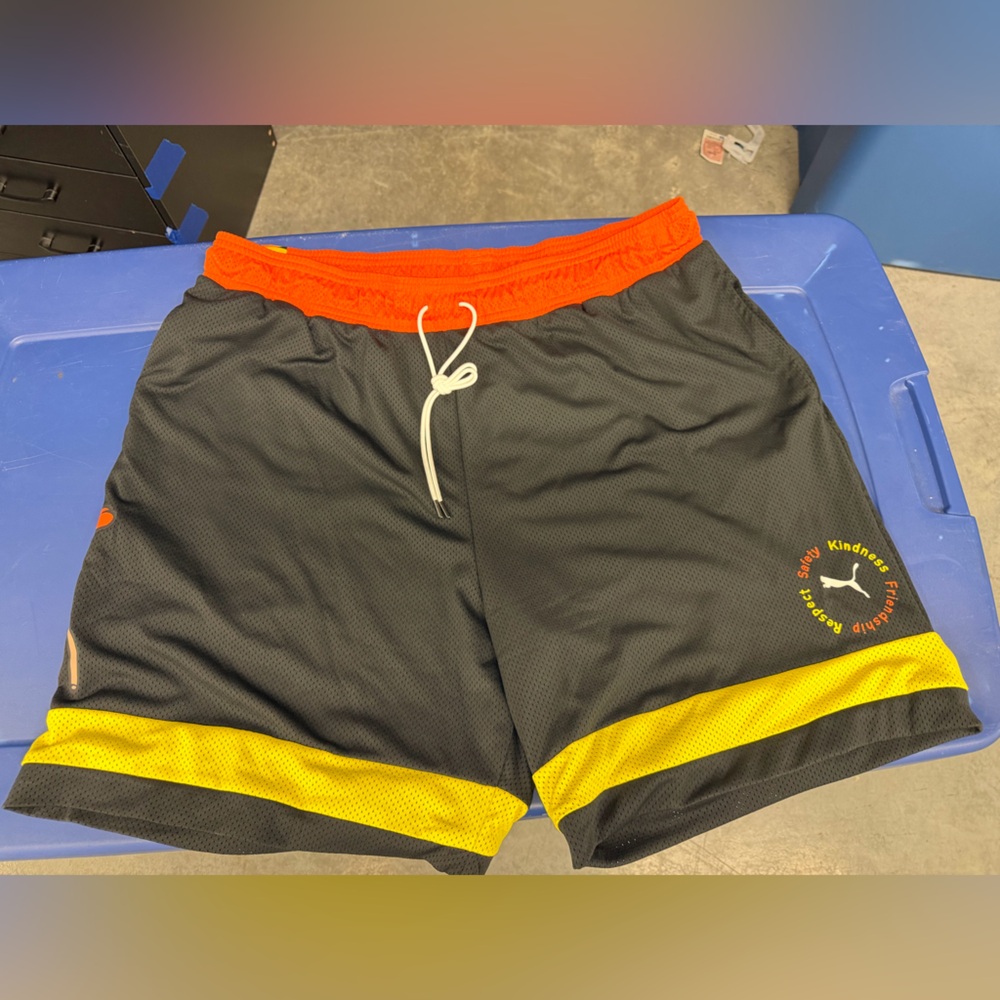 Puma Men’s Black Athletic Mesh Shorts with Yellow Trim